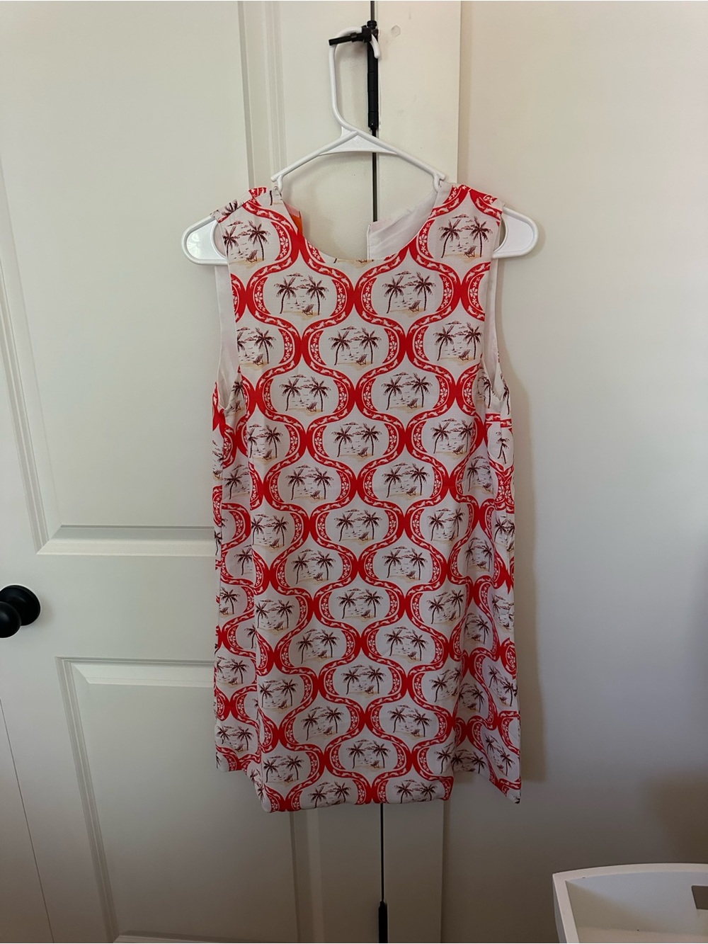 Sleeveless Mini Dress with Red Palm-Print on White